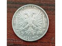Albania 5 Leke 1939 aUNC - Silver