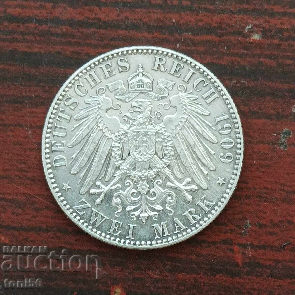Germany - Saxony 2 Marks 1909 aUNC - Silver with price 140.00 BGN | € 71.58