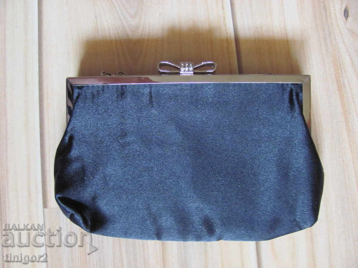 New official women's handbag, black satin, short, long handle - 5 New official women's handbag, black satin, short, long handle - 5