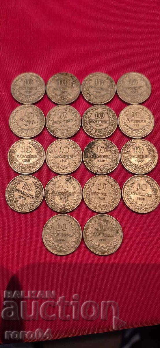 10 STOTINKI - 1913 - 18 PIECES