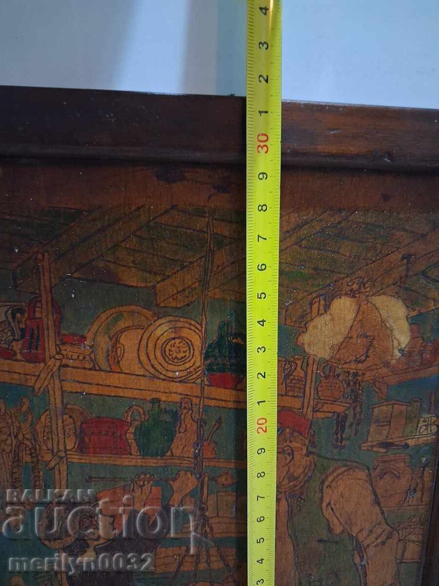 Доставка на Картина рамка 19-ти в дървения пирография темпера примитив Доставка на Картина рамка 19-ти в дървения пирография темпера примитив