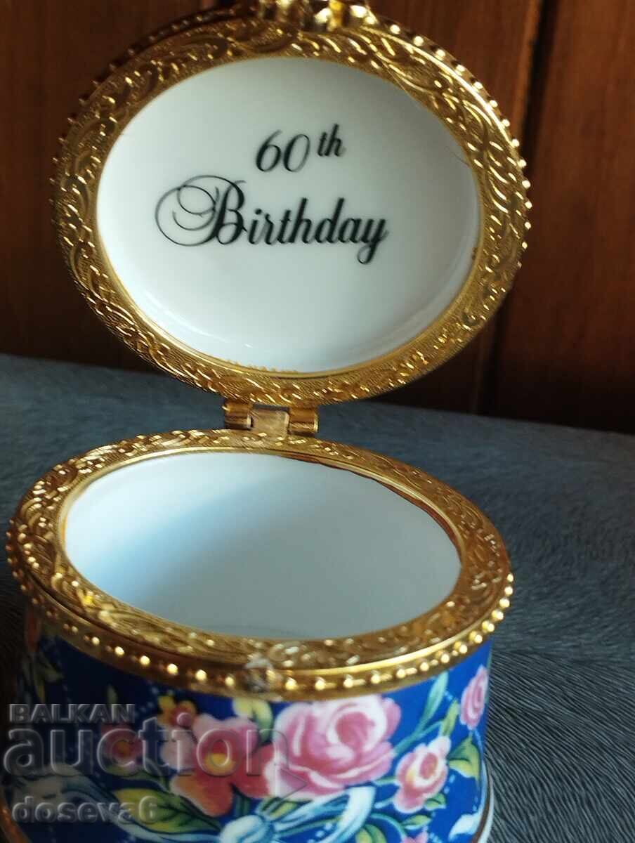 Livrarea Fenton China 60 de ani de naștere, cutie de bijuterii, porțelan os