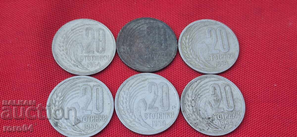 20 STOTINKI 1954 - 6 PIECES with price 12.00 BGN | € 6.14
