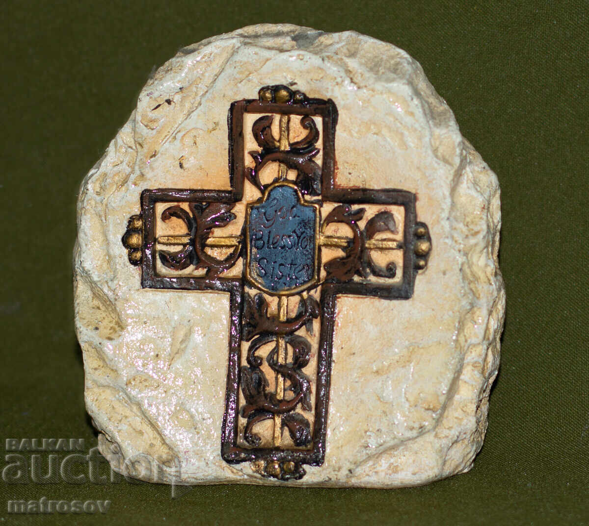 Hand-carved stone sculpture, cross