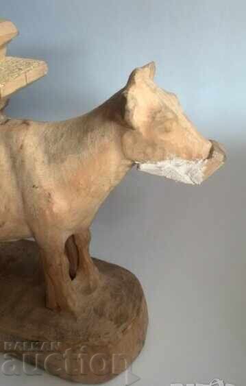 Unfinished large wood carving of a cow figure with price 280.00 BGN | € 143.16