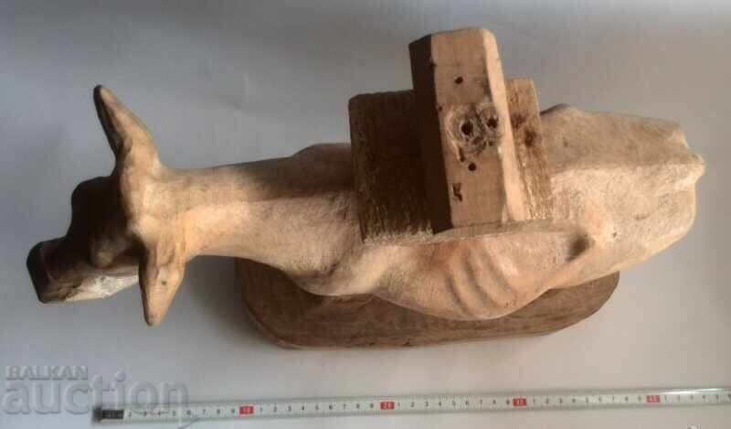 Auction  Unfinished large wood carving of a cow figure