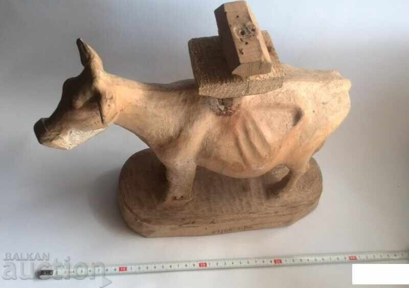 Unfinished large wood carving of a cow figure - 5