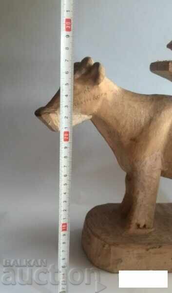 Unfinished large wood carving of a cow figure - 7