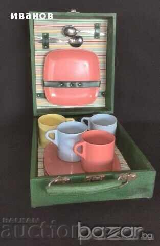 Set de melamină vintage, trusă de picnic din anii '60