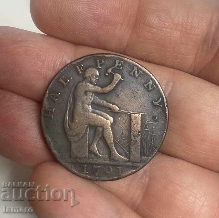 Rare coin from 1791 half penny excellent condition Rare coin from 1791 half penny excellent condition