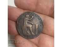 Рядка монета от 1791 година половин пени отлично състояние