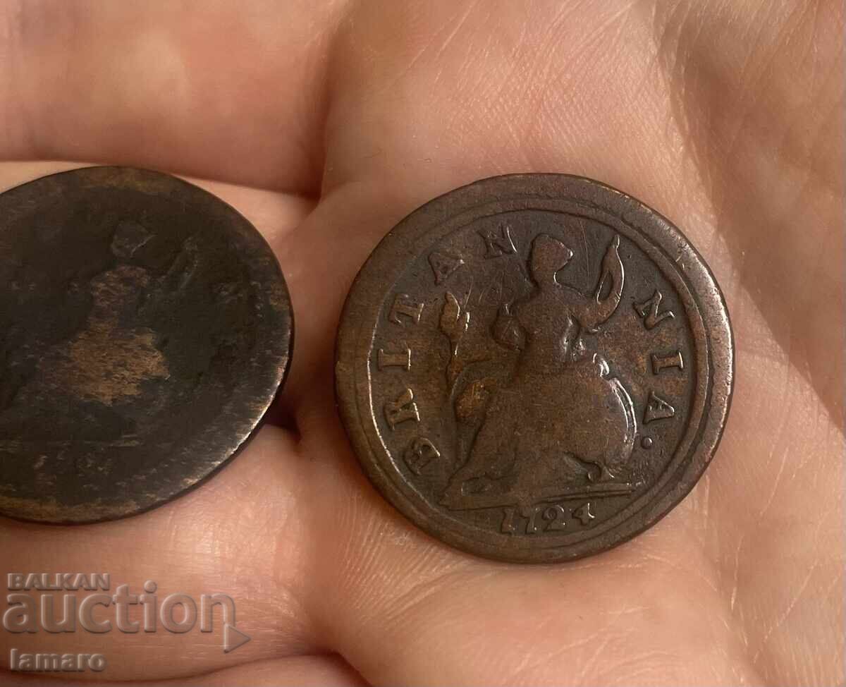 Πωλούνται 3 νομίσματα Ηνωμένου Βασιλείου ½ πένες, 1718 και 1724 με τιμή 55.00 BGN | € 28.12 Πωλούνται 3 νομίσματα Ηνωμένου Βασιλείου ½ πένες, 1718 και 1724 με τιμή 55.00 BGN | € 28.12