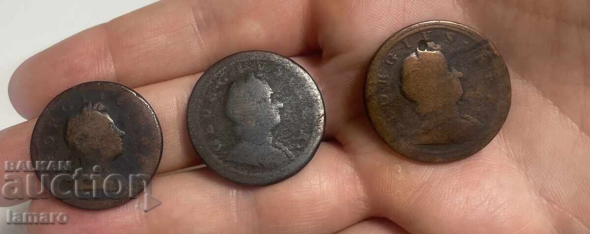 Παράδοση Πωλούνται 3 νομίσματα Ηνωμένου Βασιλείου ½ πένες, 1718 και 1724 Παράδοση Πωλούνται 3 νομίσματα Ηνωμένου Βασιλείου ½ πένες, 1718 και 1724