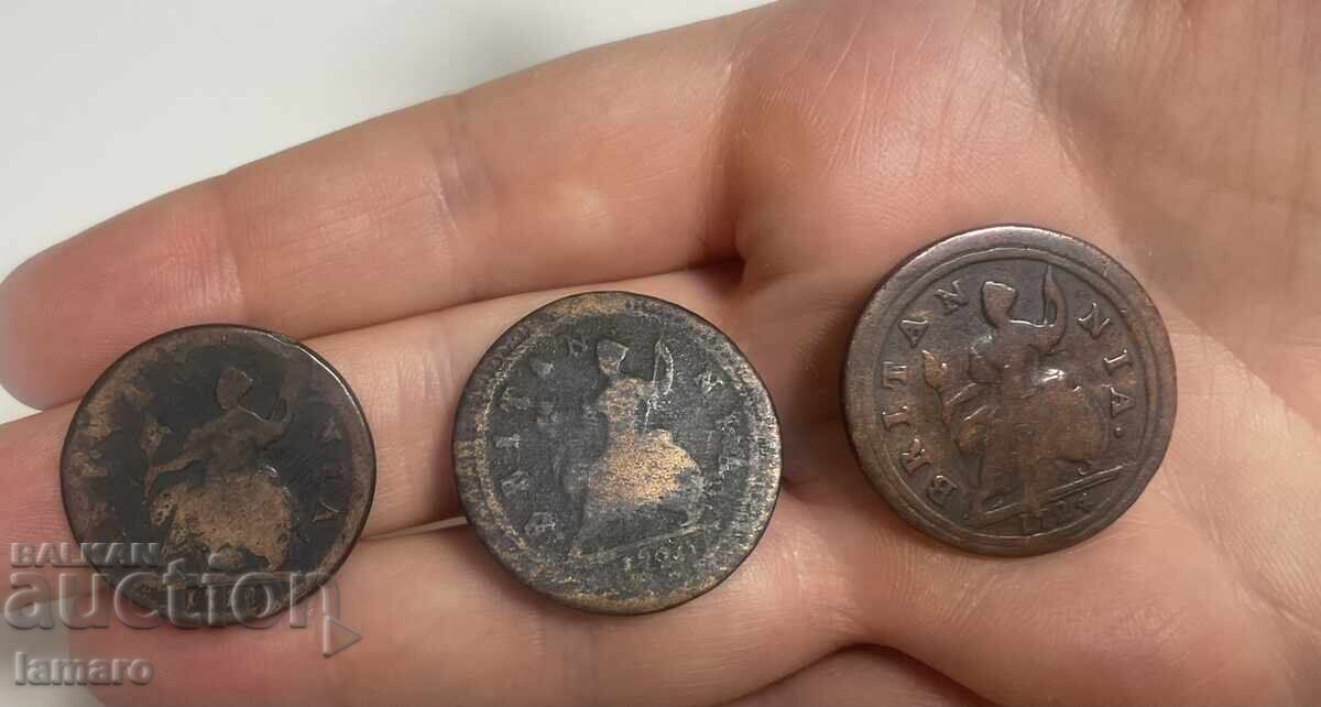 Πωλούνται 3 νομίσματα Ηνωμένου Βασιλείου ½ πένες, 1718 και 1724 Πωλούνται 3 νομίσματα Ηνωμένου Βασιλείου ½ πένες, 1718 και 1724