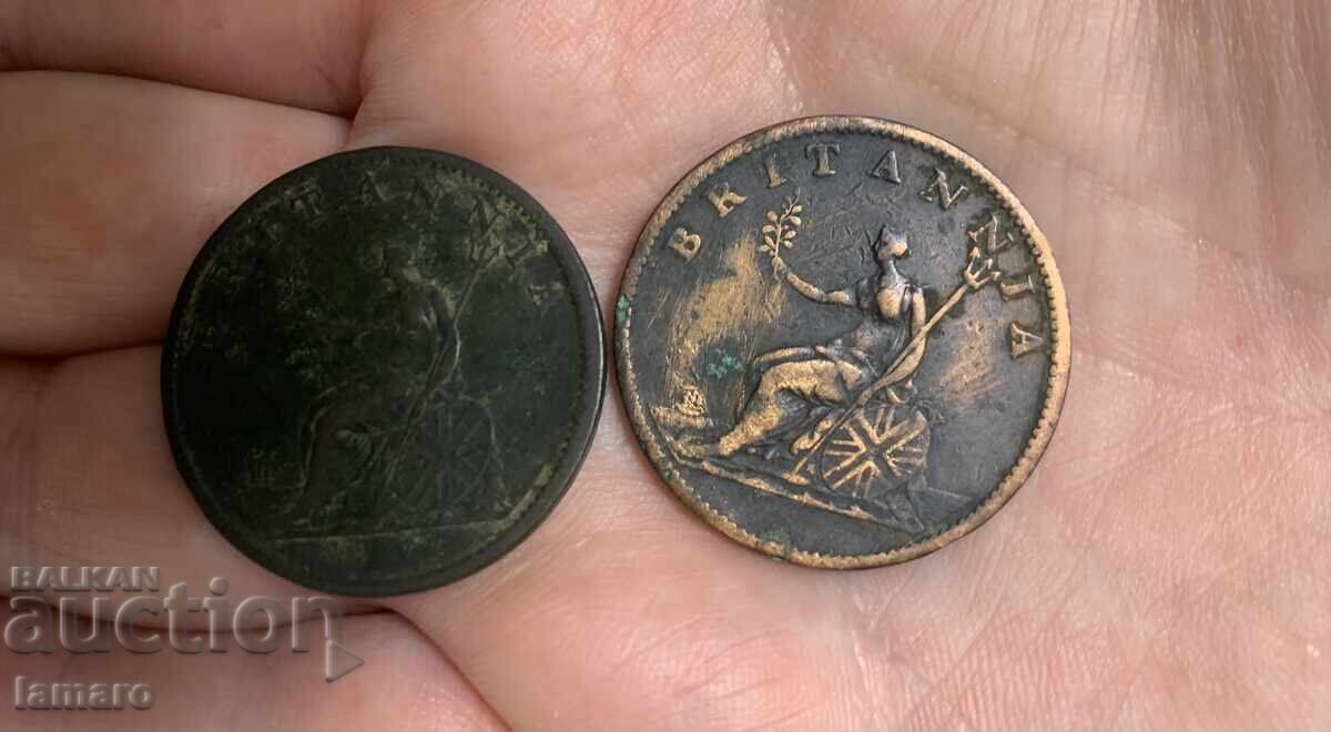 Πωλούνται 2 νομίσματα Ηνωμένου Βασιλείου ½ πένες, 1807 με τιμή 30.00 BGN | € 15.34 Πωλούνται 2 νομίσματα Ηνωμένου Βασιλείου ½ πένες, 1807 με τιμή 30.00 BGN | € 15.34