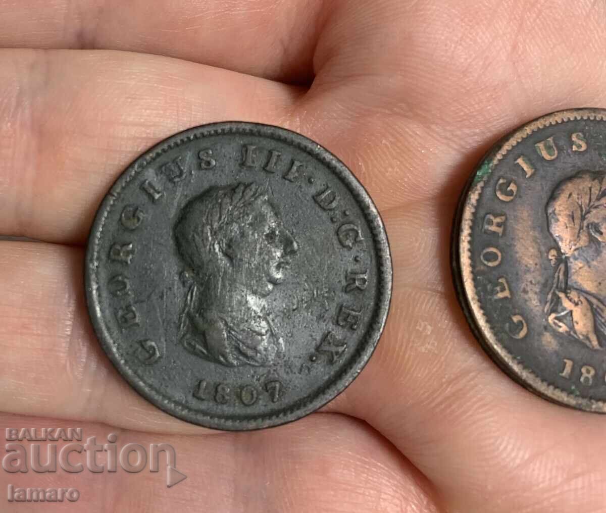 Παράδοση Πωλούνται 2 νομίσματα Ηνωμένου Βασιλείου ½ πένες, 1807 Παράδοση Πωλούνται 2 νομίσματα Ηνωμένου Βασιλείου ½ πένες, 1807