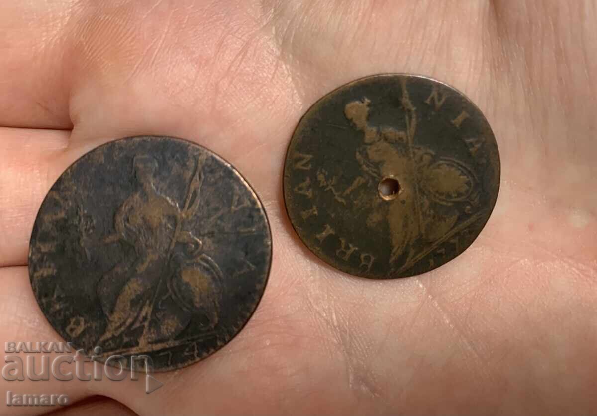 Продавам 2 монети Великобритания ½ пени, 1774 и 1775 година с цена 25.00 лв. | € 12.78 Продавам 2 монети Великобритания ½ пени, 1774 и 1775 година с цена 25.00 лв. | € 12.78