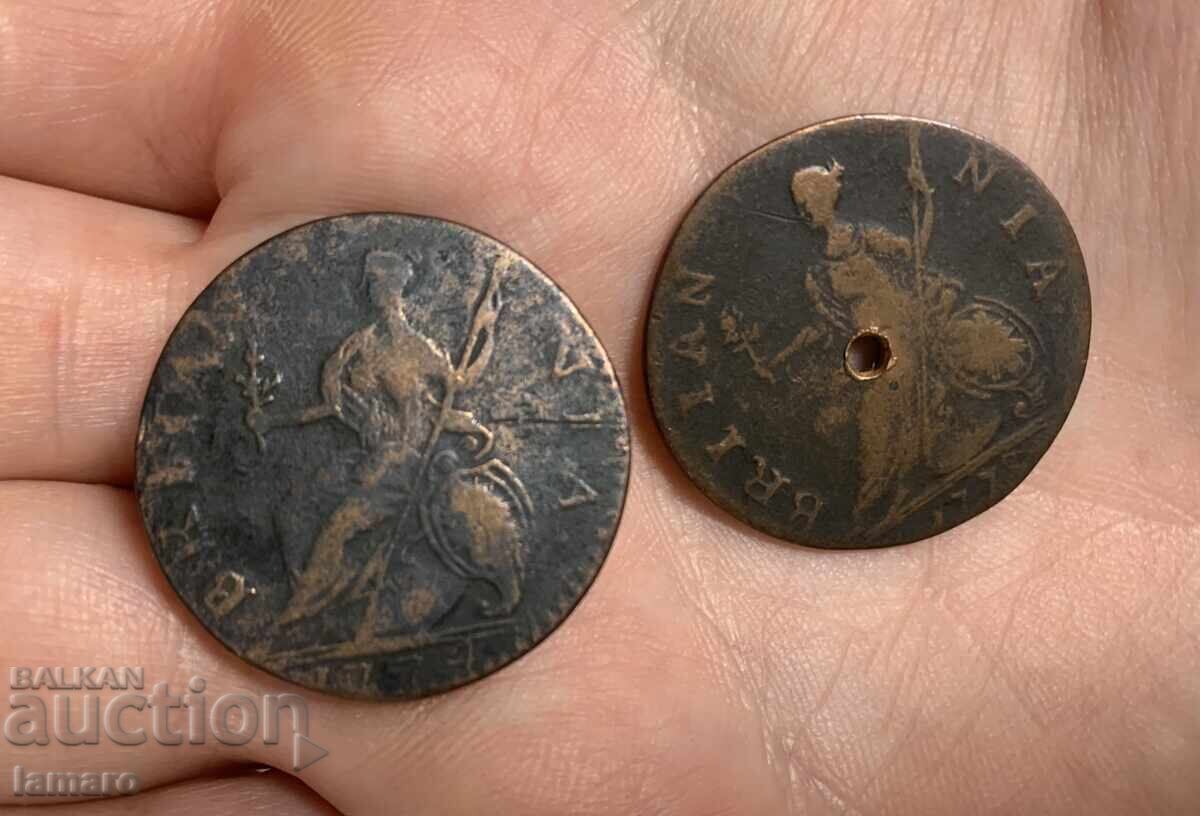 Продавам 2 монети Великобритания ½ пени, 1774 и 1775 година Продавам 2 монети Великобритания ½ пени, 1774 и 1775 година