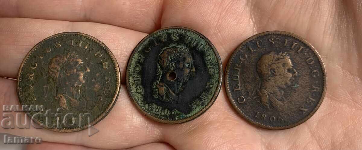 Продавам 3 монети Великобритания ½ пени, 1806 година Продавам 3 монети Великобритания ½ пени, 1806 година