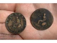 Продавам 2 монети Великобритания ½ пени, 1799 година