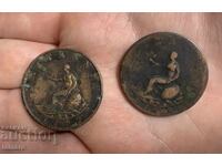 Продавам 2 монети Великобритания ½ пени, 1799 година