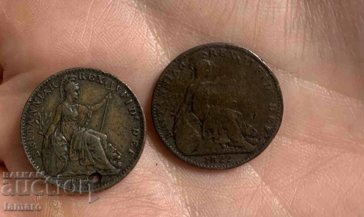 Πωλούνται 2 νομίσματα Ηνωμένου Βασιλείου 1 φαρθίνγκ 1822 Πωλούνται 2 νομίσματα Ηνωμένου Βασιλείου 1 φαρθίνγκ 1822