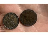 Продавам 2 монети Великобритания 1 фартинг 1822 година