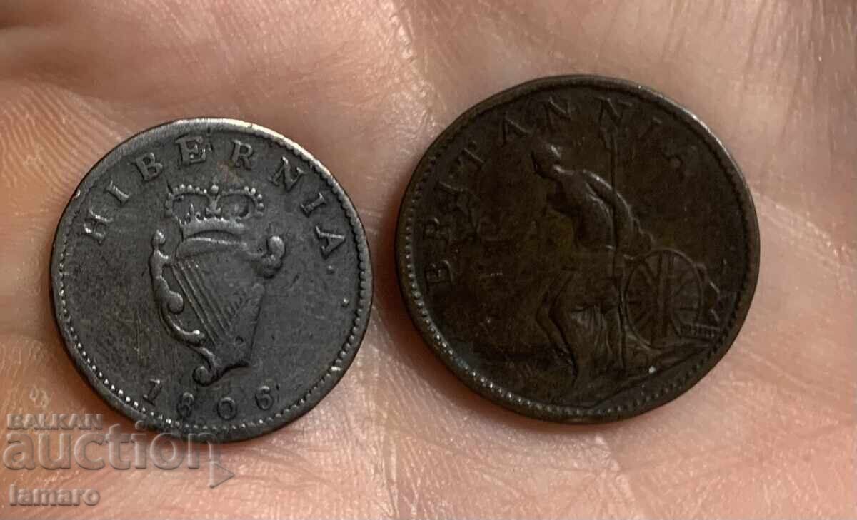 Πωλούνται 2 νομίσματα Ηνωμένου Βασιλείου 1 φαρθινγκ 1806