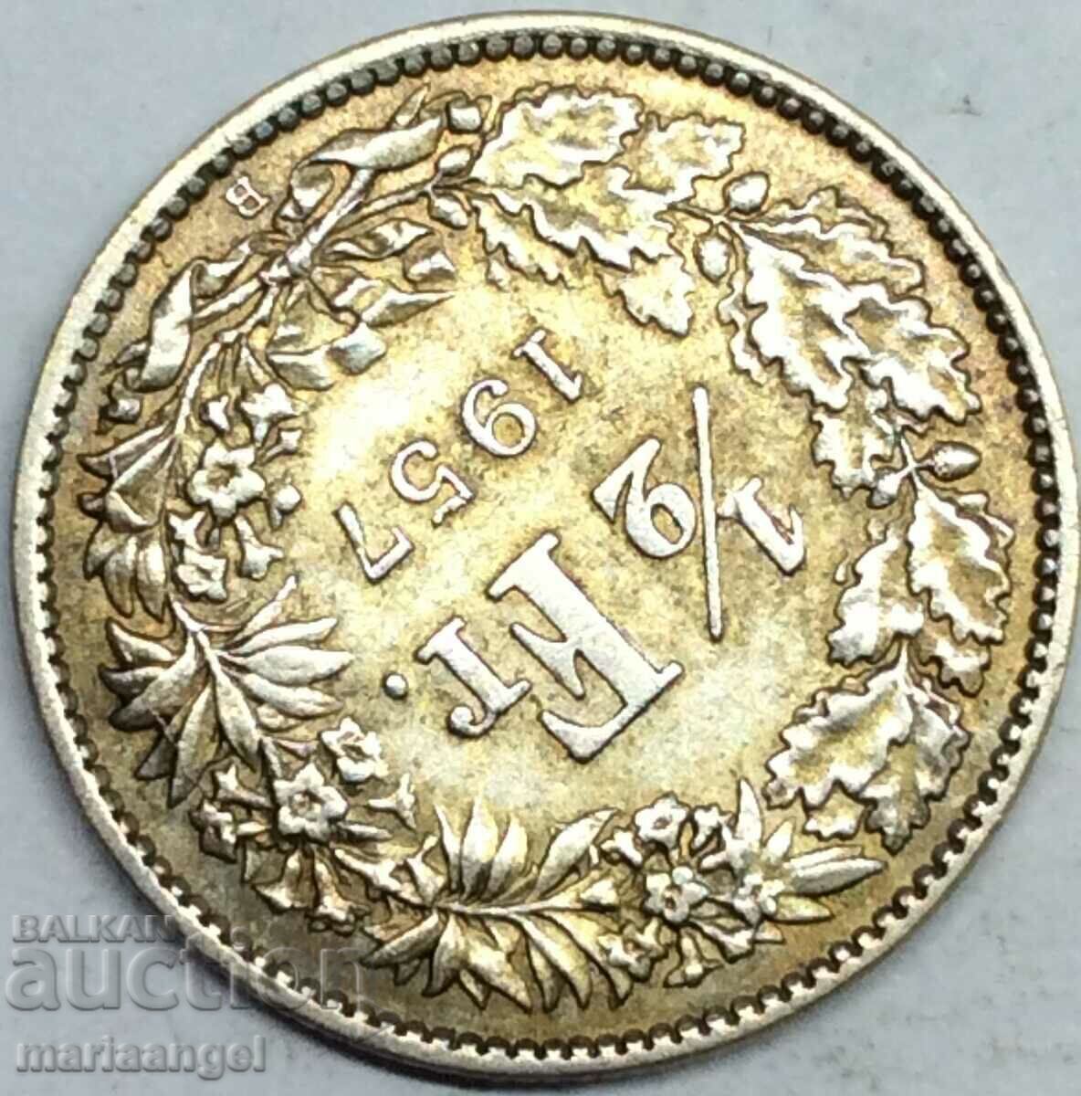 Доставка на 1/2 франк 1957 Швейцария Хелвеция сребро Доставка на 1/2 франк 1957 Швейцария Хелвеция сребро