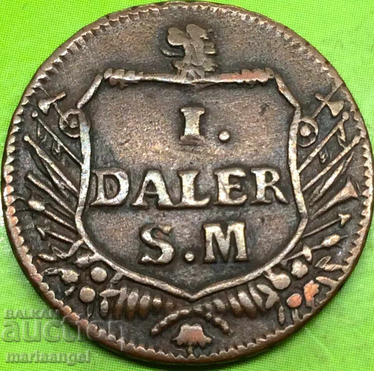 Швеция 1 Далер 1717 Карл XII Медна - 5 Швеция 1 Далер 1717 Карл XII Медна - 5