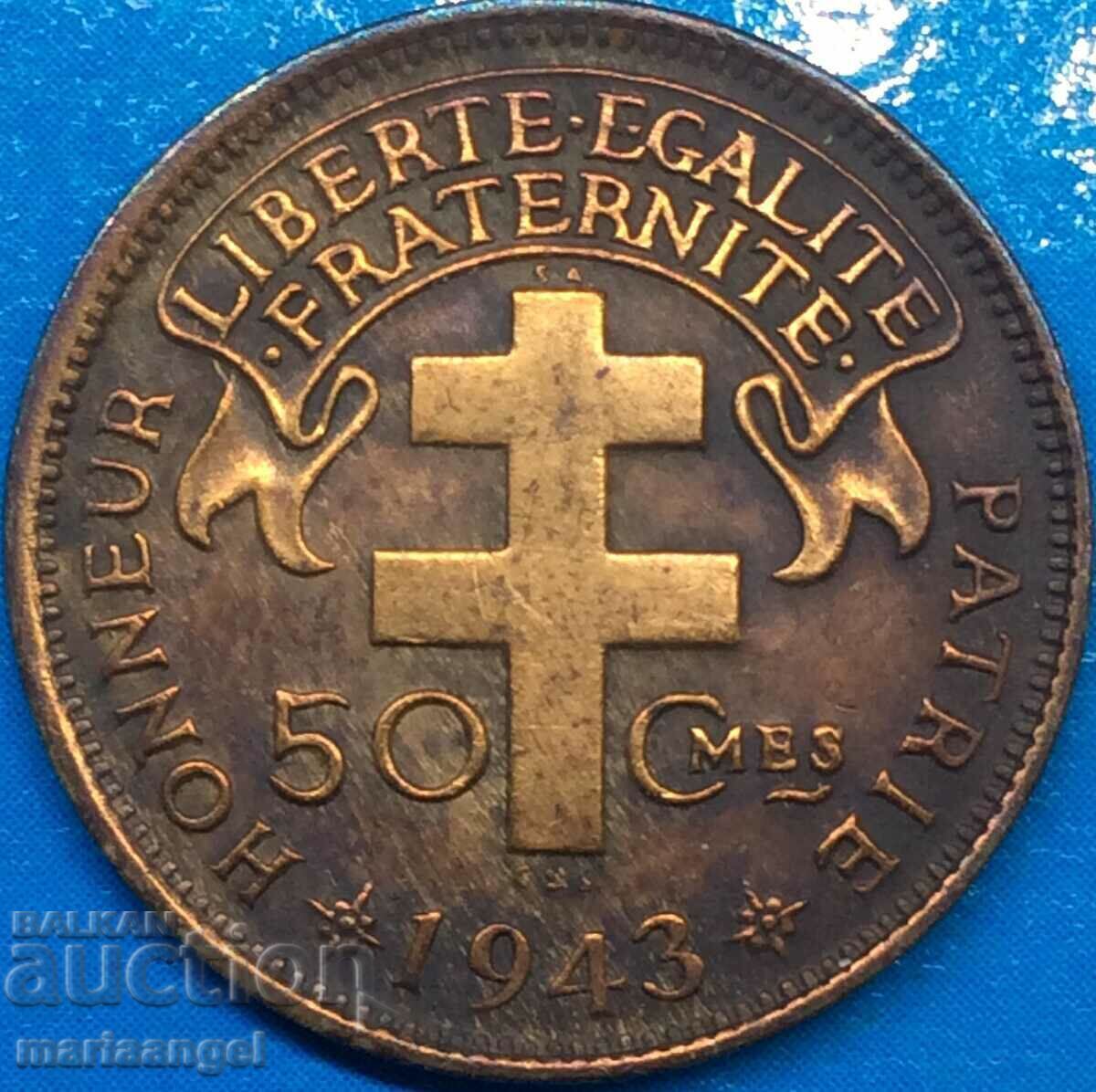 French Cameroon 1943 50 centimeters 2.7g bronze - 6 French Cameroon 1943 50 centimeters 2.7g bronze - 6