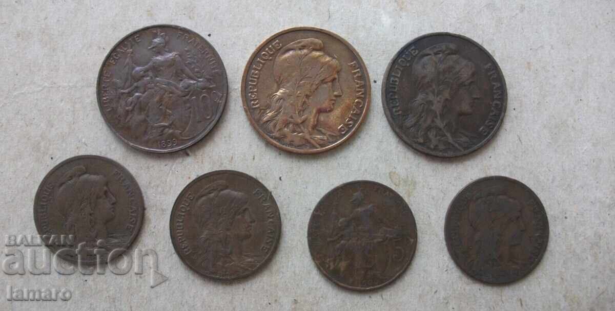 7 γαλλικά νομίσματα 5+10 Centimes από 1898 1899 1900 με τιμή 50.00 BGN | € 25.56