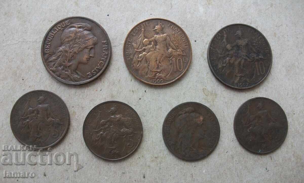Δημοπρασία 7 γαλλικά νομίσματα 5+10 Centimes από 1898 1899 1900