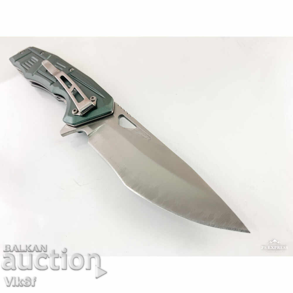 Folding automatic knife with green aluminum handle with price 21.50 BGN | € 10.99