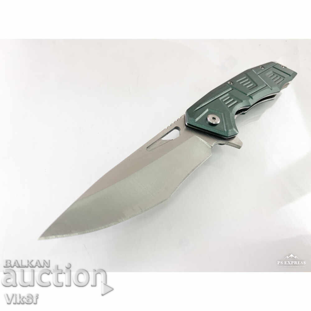 Auction  Folding automatic knife with green aluminum handle