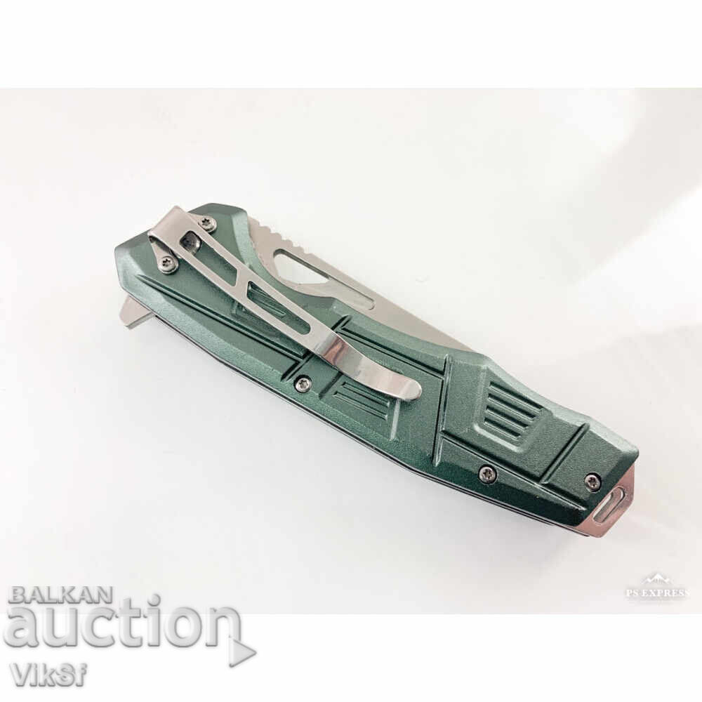 Folding automatic knife with green aluminum handle - 5