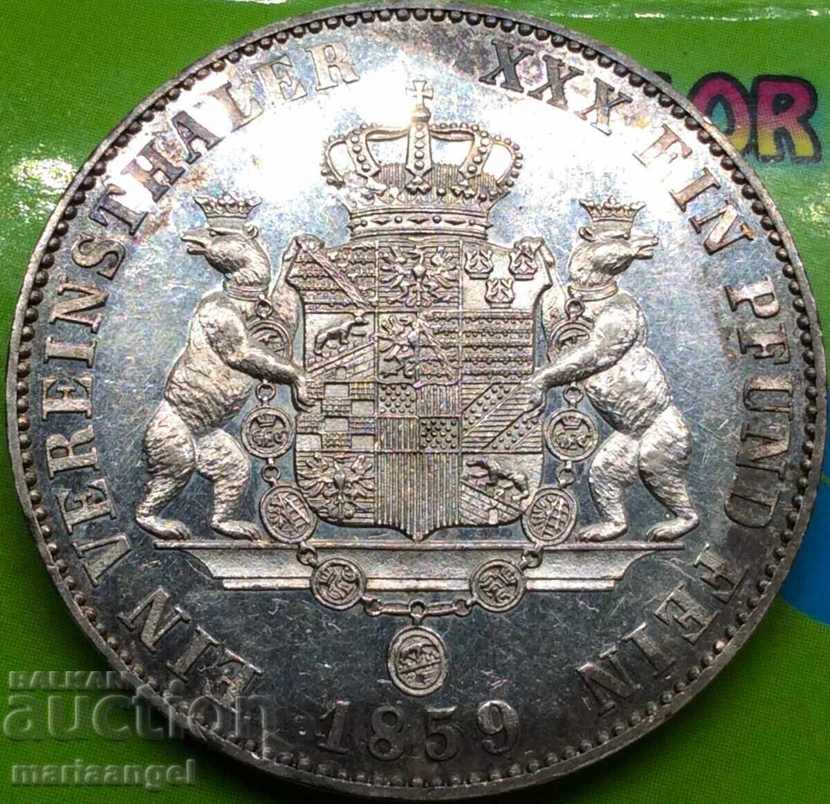 Anhalt Bernburg 1 Thaler 1859 Alexander Karl PROOF-like Ag - 6