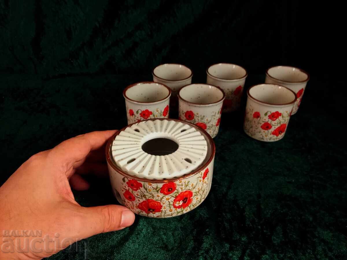 Japanese ceramic set for fondue or sake - 6