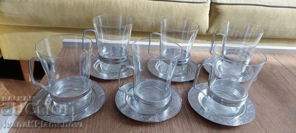 Service of 6 cups with saucers and coasters for connoisseurs