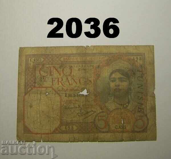 Tunisia Algeria 5 franci 1939 Tunisia Algeria 5 franci 1939