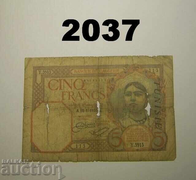 Τυνησία Αλγερία 5 φράγκα 1933 Τυνησία Αλγερία 5 φράγκα 1933