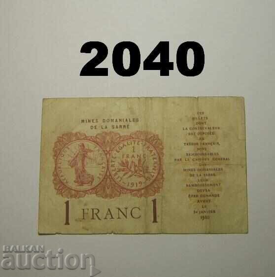 Mines Domaniales de la Sarre 1 franc 1919 с цена 20.00 лв. | € 10.23 Mines Domaniales de la Sarre 1 franc 1919 с цена 20.00 лв. | € 10.23