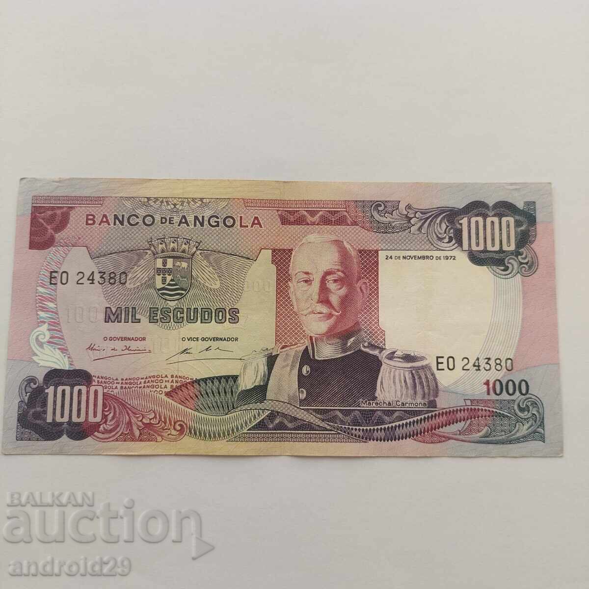 1000 Escudos 1972 Angola "Marshal Carmona" -/AU/ 1000 Escudos 1972 Angola "Marshal Carmona" -/AU/