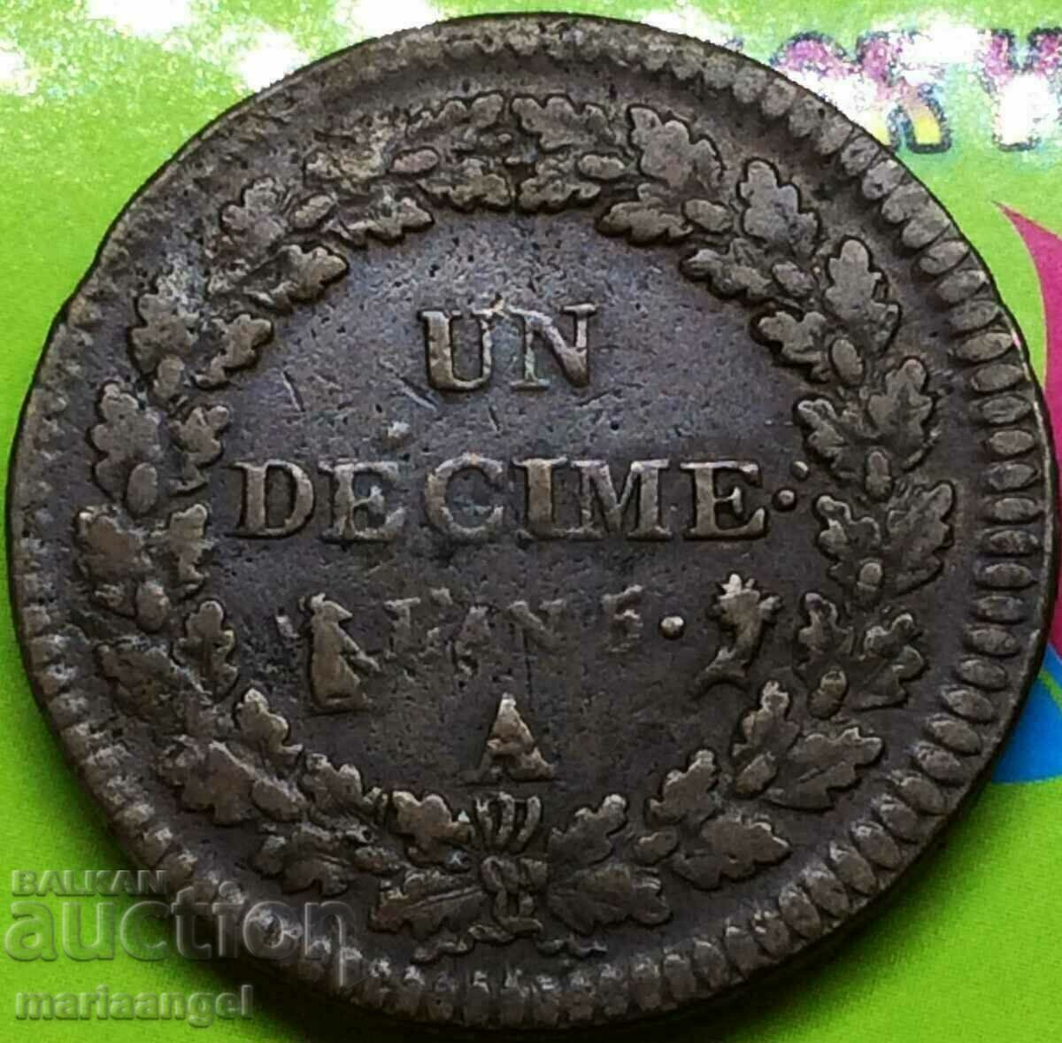 Franța 1 Decim LaN 6 (1797-1798) 20,25 g Bronz cu preț 59.00 BGN | € 30.17 Franța 1 Decim LaN 6 (1797-1798) 20,25 g Bronz cu preț 59.00 BGN | € 30.17