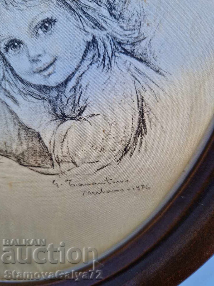 Υπέροχος αντίκα ιταλικός πίνακας σε μετάξι - 7