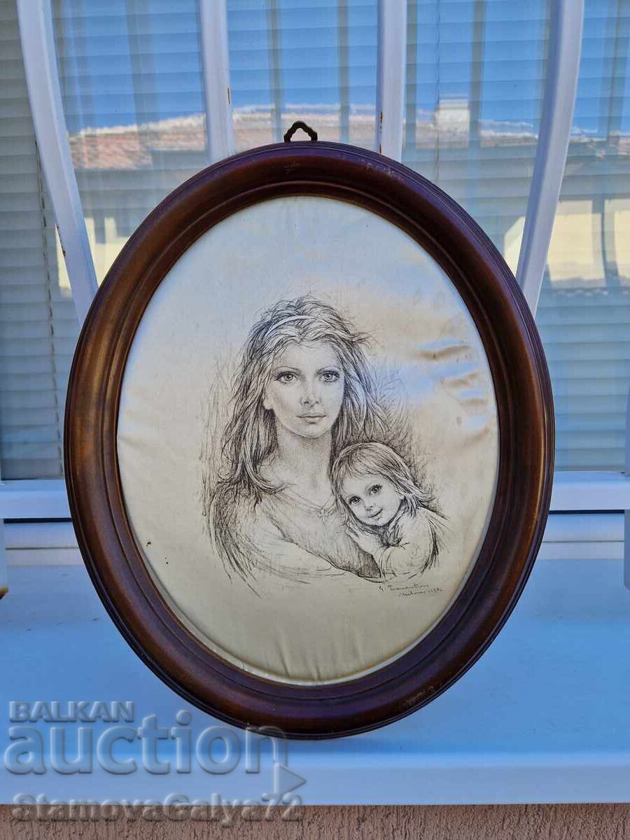 Minunată pictură italiană antică pe mătase