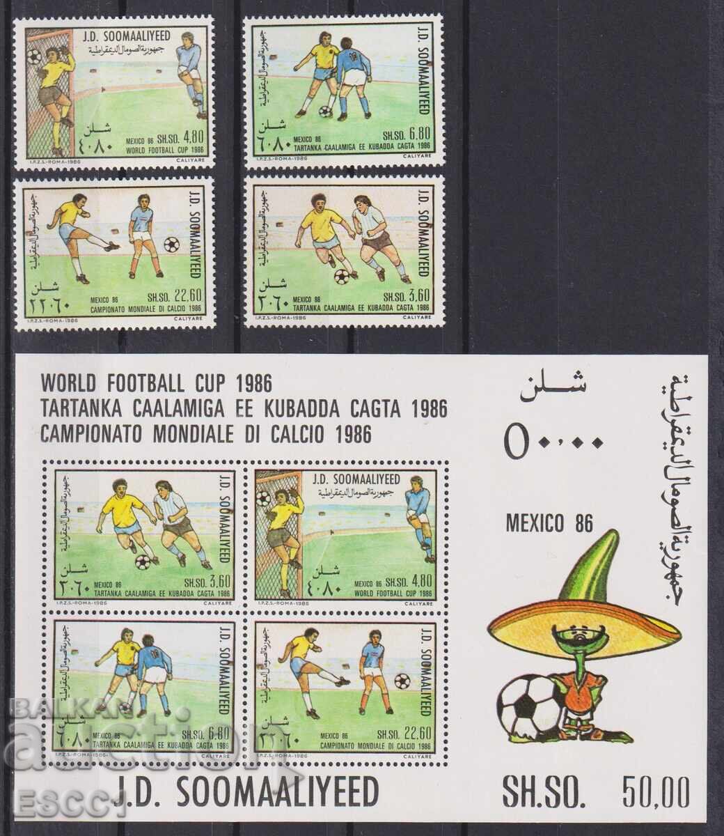 Clean stamps and block Sport SP Football Mexico 1986 from Somalia