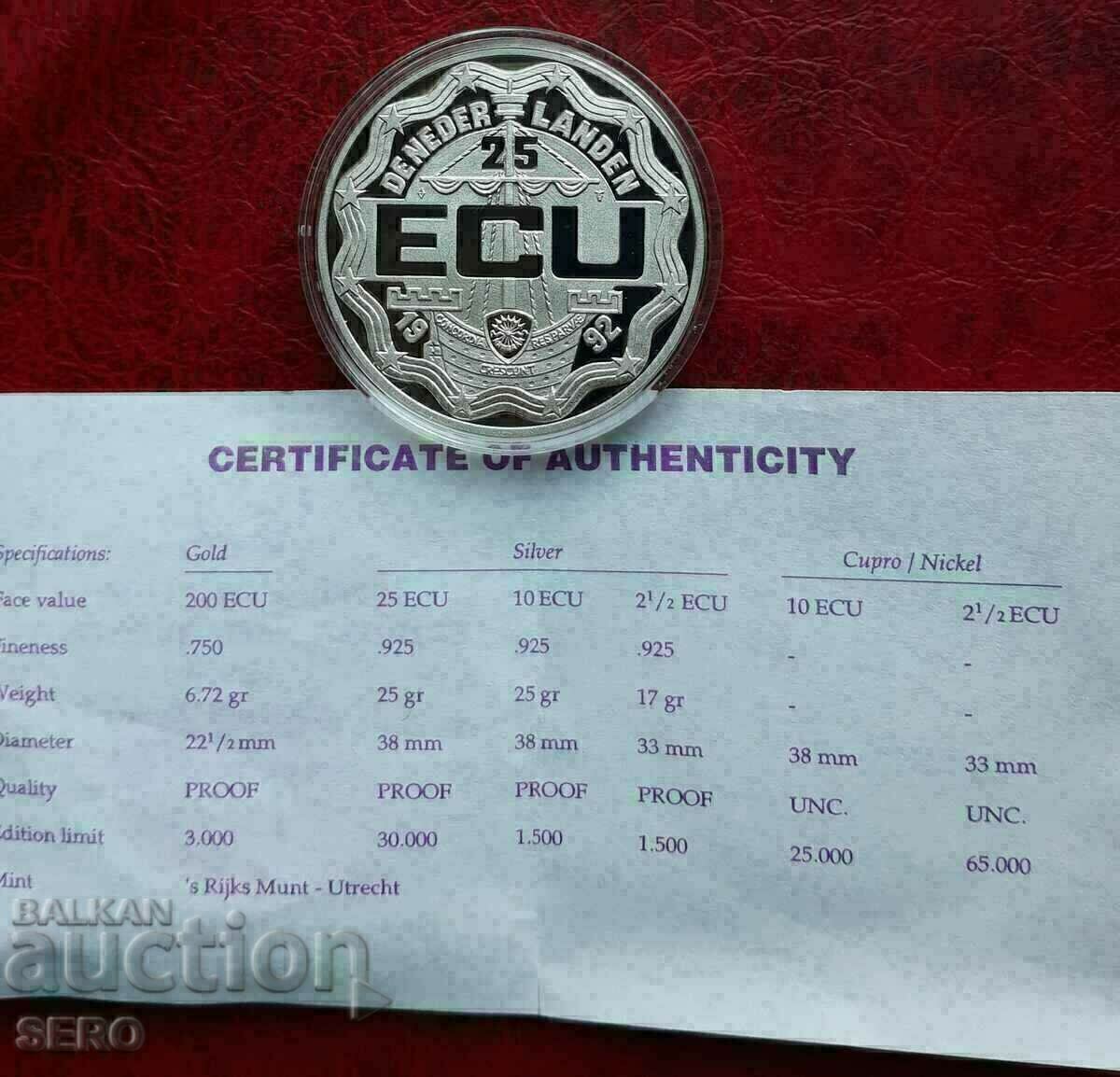 The Netherlands-25 ECU 1992-lots of rare-circulation 30,000 pieces with price 76.01 BGN | € 38.86 The Netherlands-25 ECU 1992-lots of rare-circulation 30,000 pieces with price 76.01 BGN | € 38.86