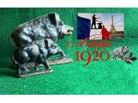 Antique cast iron wild boar figurines