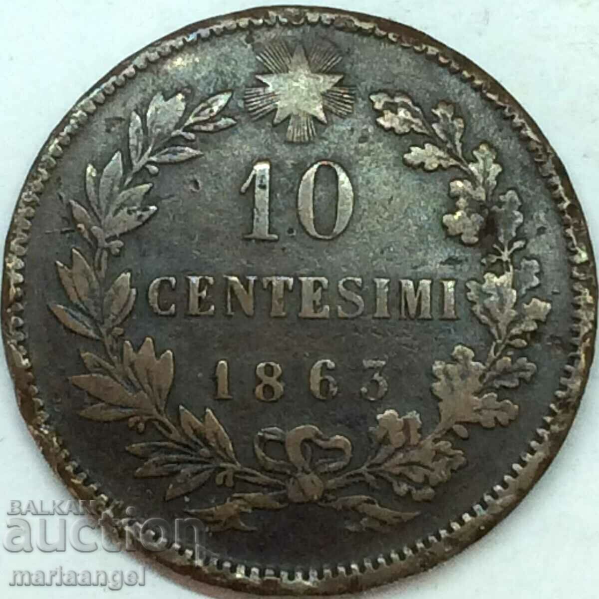 10 centesimi 1863 Italy 30mm Victor Emmanuel II bronze with price 3.00 BGN | € 1.53